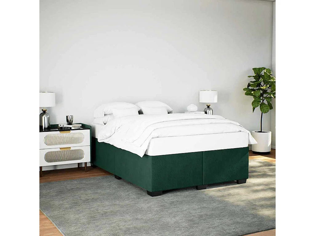 Cadre de lit sans matelas vert foncé 140x190 cm velours