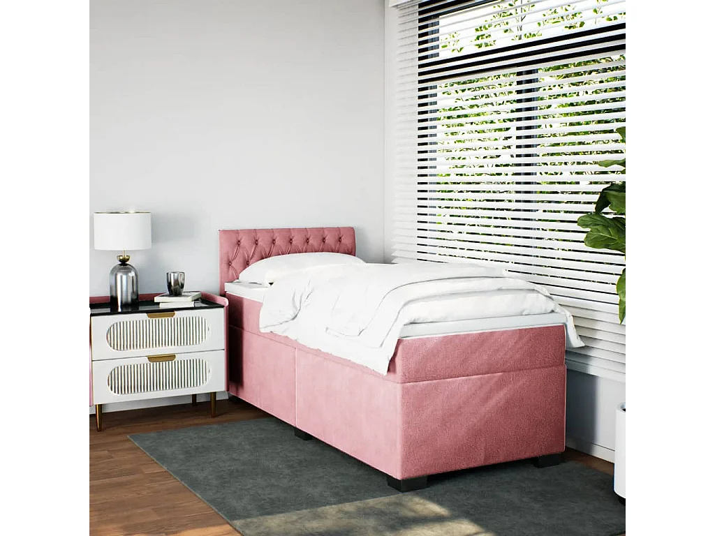 Cama box spring con colchón terciopelo rosa 90x190 cm