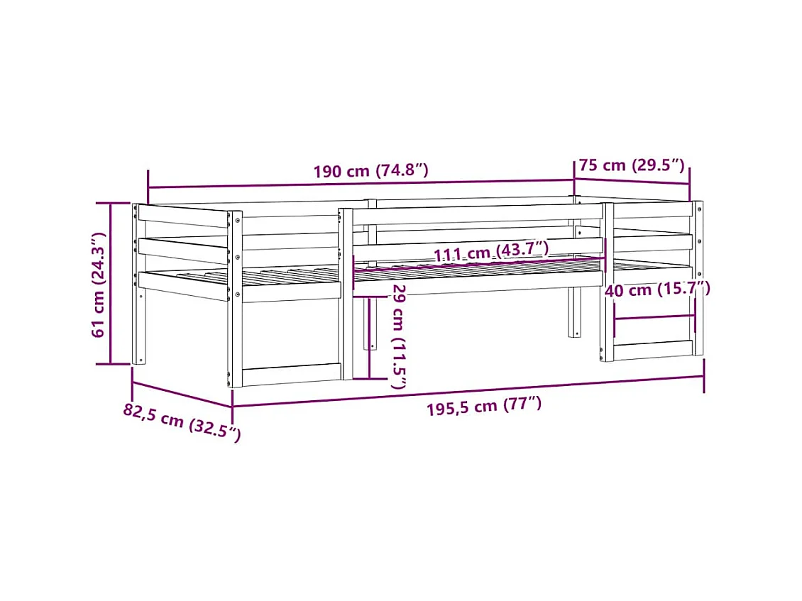 Kinderbedframe massief grenenhout wasbruin 75x190 cm