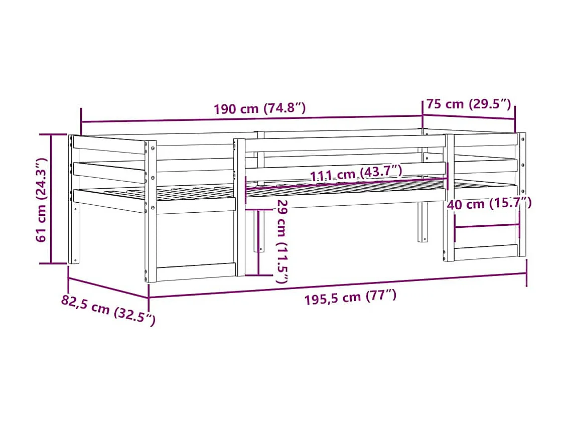 Kinderbedframe massief grenenhout wasbruin 75x190 cm