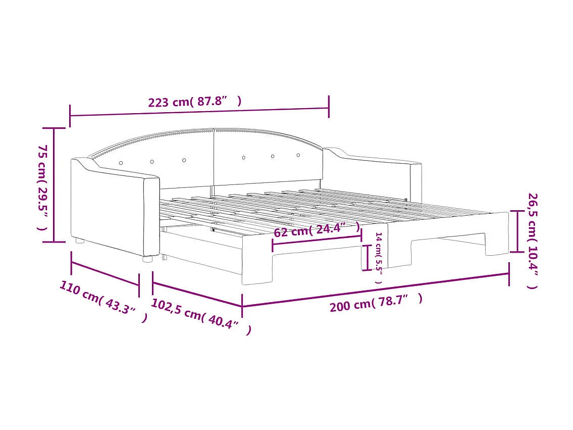 Tagesbett Ausziehbar Taupe 100x200 cm Stoff
