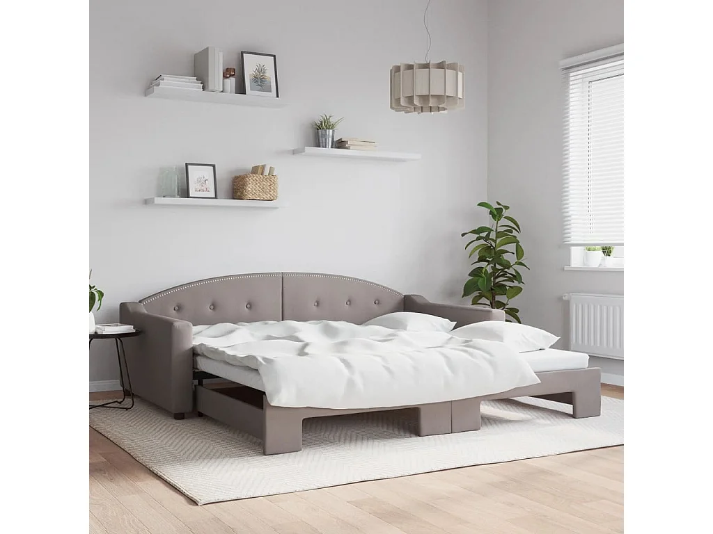 Tagesbett Ausziehbar Taupe 100x200 cm Stoff