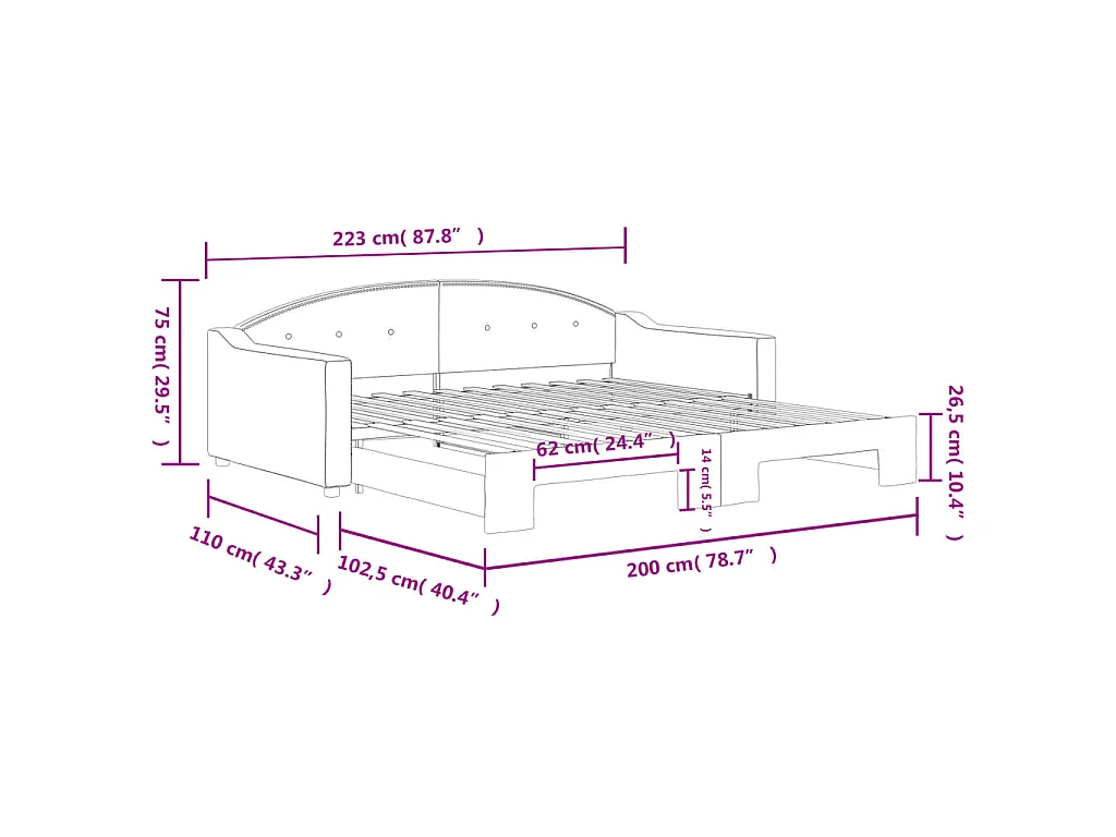 Tagesbett Ausziehbar Taupe 100x200 cm Stoff