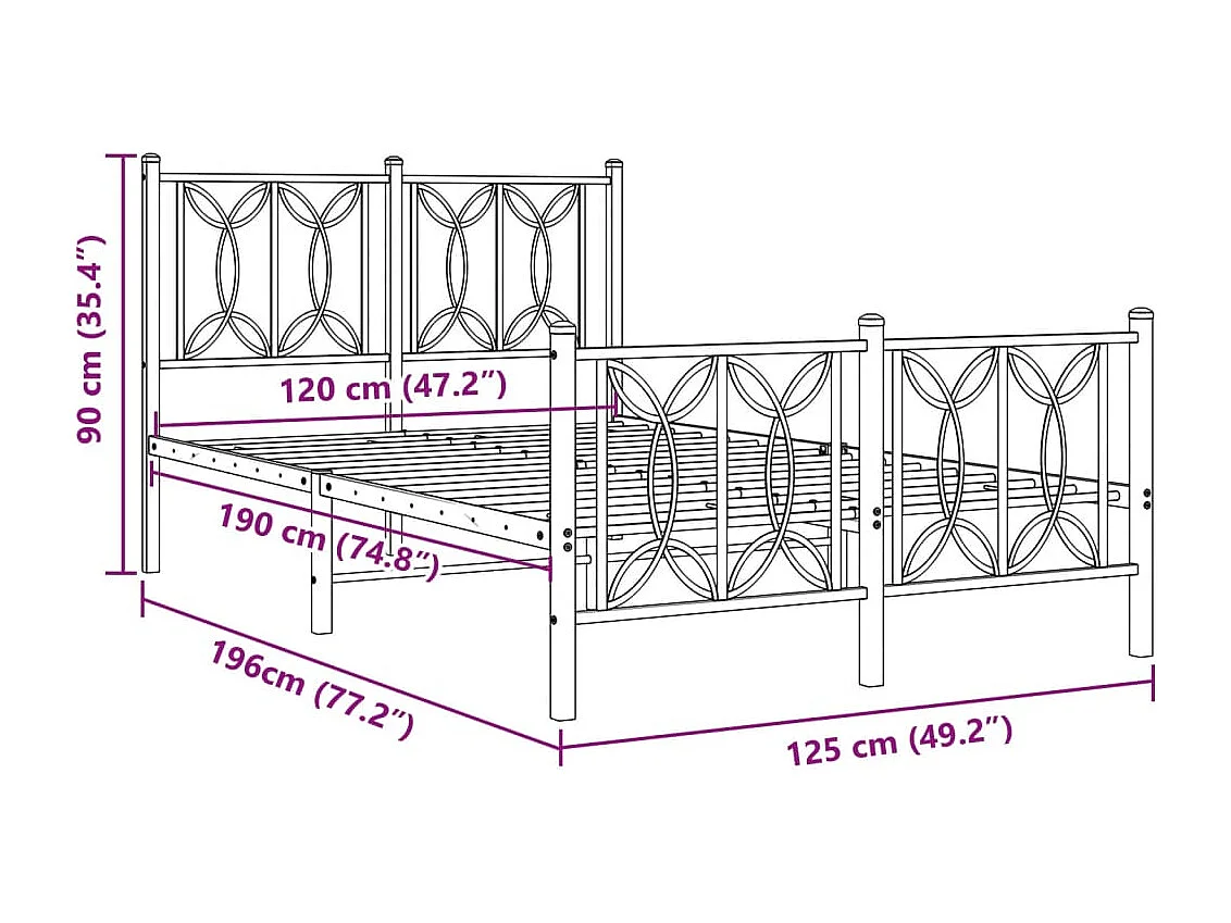 Bedframe met hoofd- en voeteneinde metaal wit 120 x 190 cm