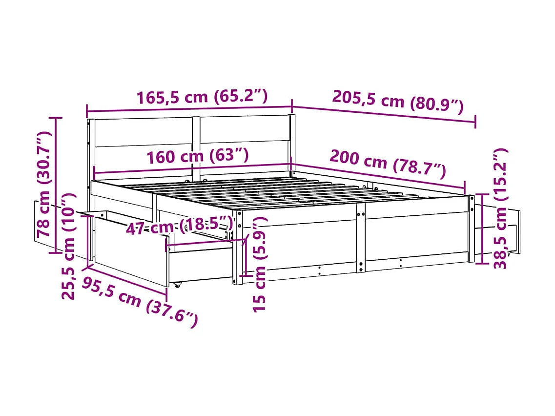 Bedframe zonder matras massief grenenhout 160x200 cm