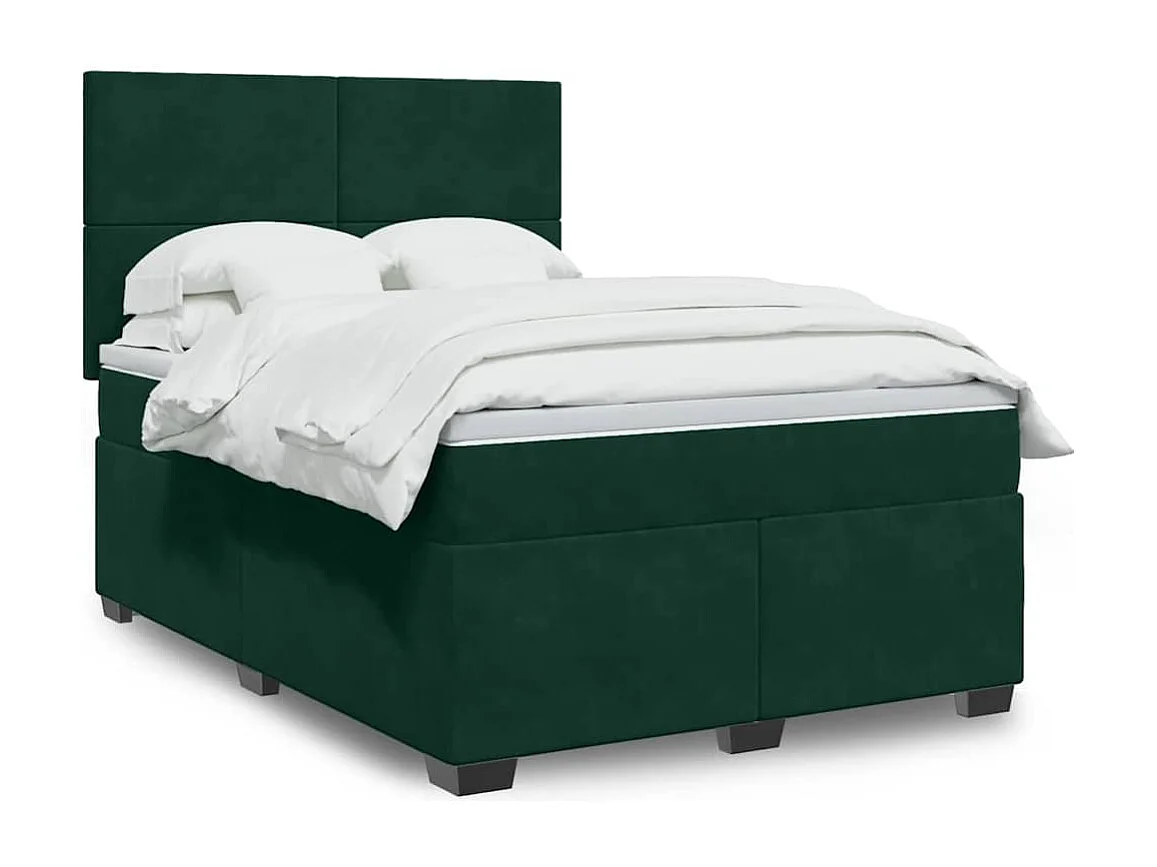 Giroletto a Molle con Materasso Verde Scuro 140x190 cm Velluto