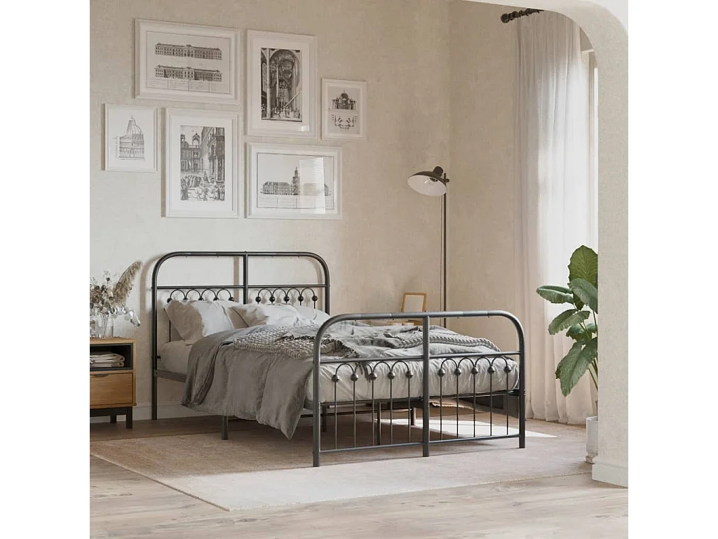 Cadre de lit métal sans matelas avec pied de lit noir 120x200cm