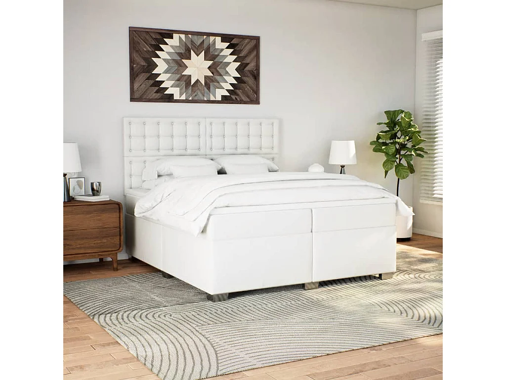 Boxspringbett mit Matratze Weiß 200x200 cm Kunstleder