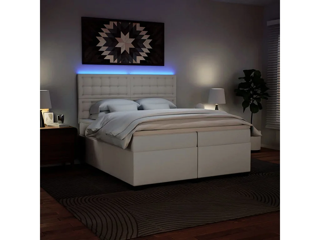 Boxspringbett mit Matratze Weiß 200x200 cm Kunstleder