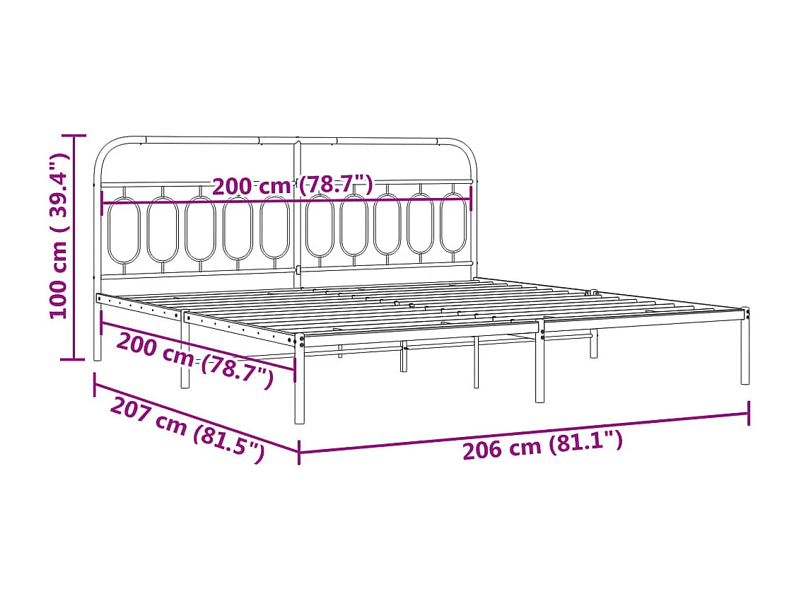 Bettgestell mit Kopfteil Metall Schwarz 200x200 cm