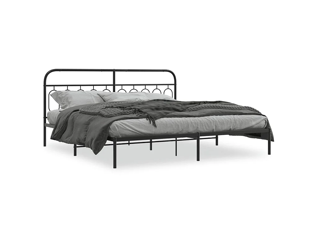 Cadre de lit métal sans matelas avec tête de lit noir 200x200cm