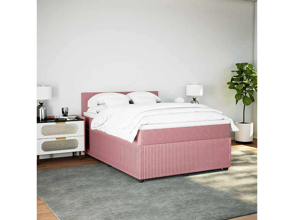 Boxspring met matras fluweel roze 160x200 cm