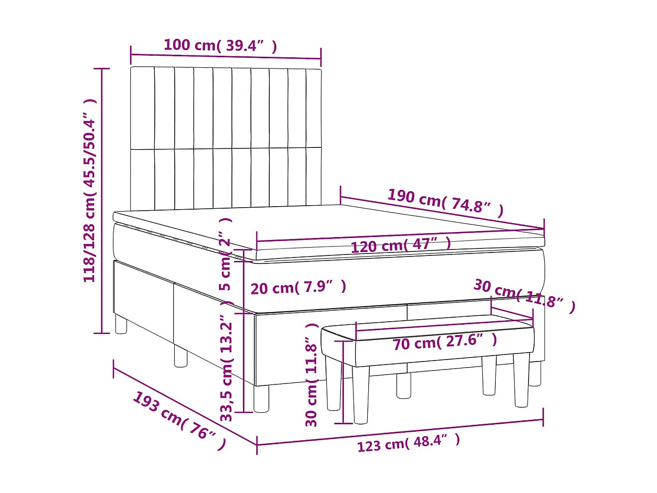 Boxspring met matras stof crèmekleurig 120x190 cm