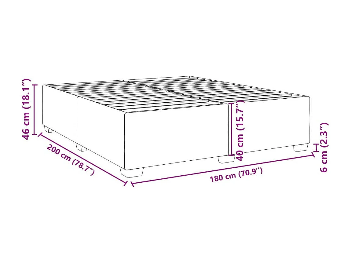 Cadre de lit sans matelas gris clair 180x200 cm velours