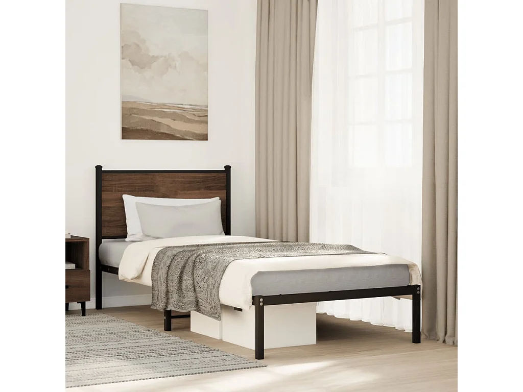 Cadre de lit en métal sans matelas chêne marron 80x200 cm