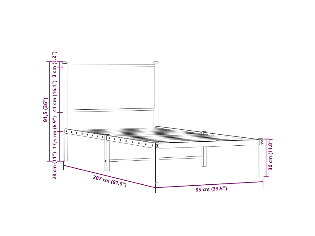 Cadre de lit en métal sans matelas chêne marron 80x200 cm