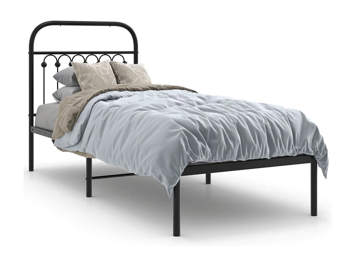 Estructura cama sin colchón con cabecero metal negro 80x200 cm