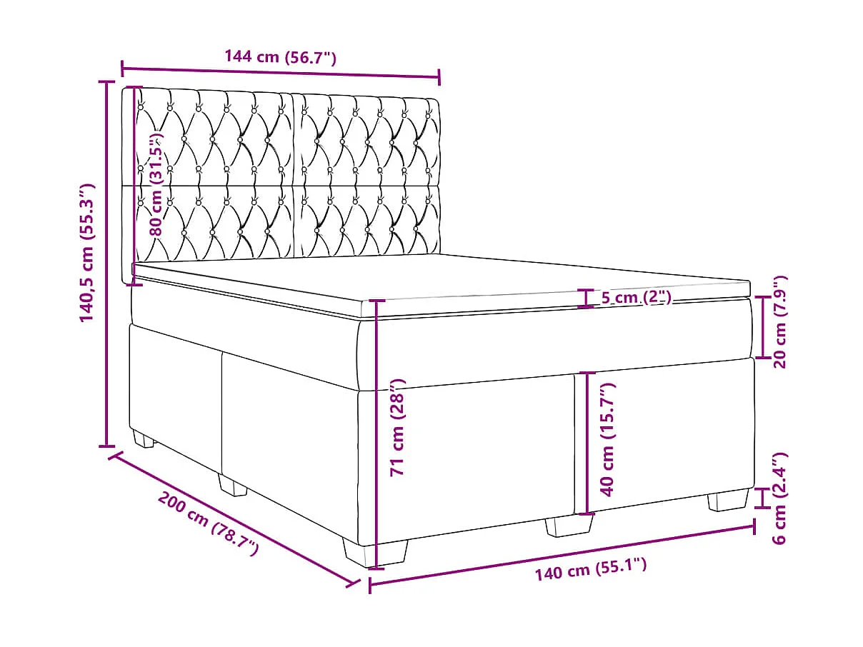 Boxspring met matras fluweel blauw 140x200 cm