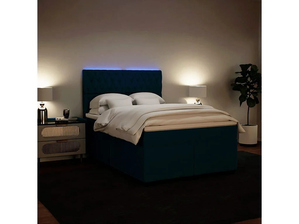 Cama com molas/colchão 140x200 cm veludo azul