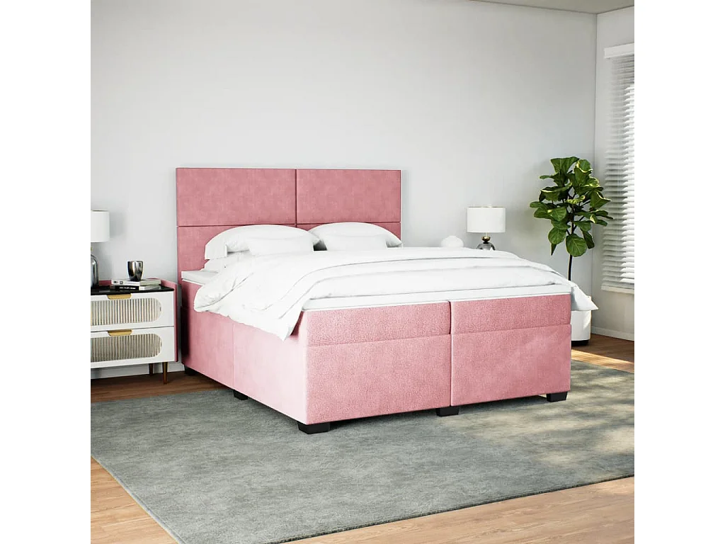 Giroletto a Molle con Materasso Rosa 200x200 cm in Velluto