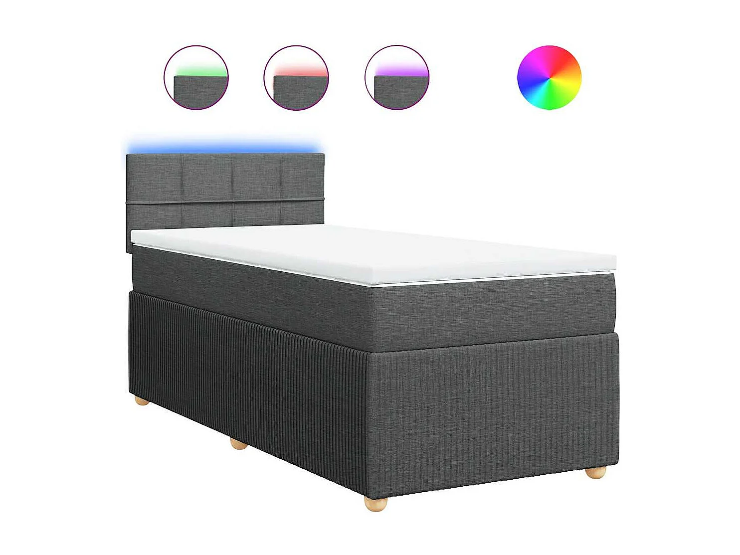 Cama box spring con colchón tela gris oscuro 90x190 cm