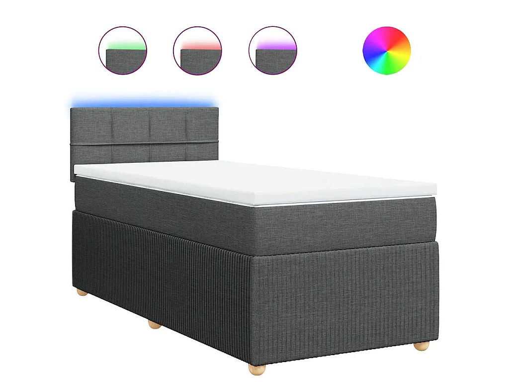 Sommier à lattes de lit et matelas Gris foncé 90x190 cm Tissu
