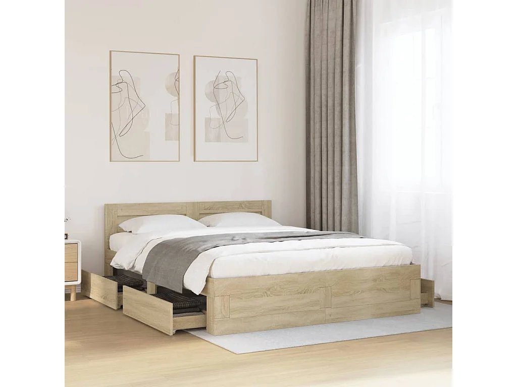 Bettgestell mit Kopfteil Sonoma-Eiche 150x200 cm Holzwerkstoff