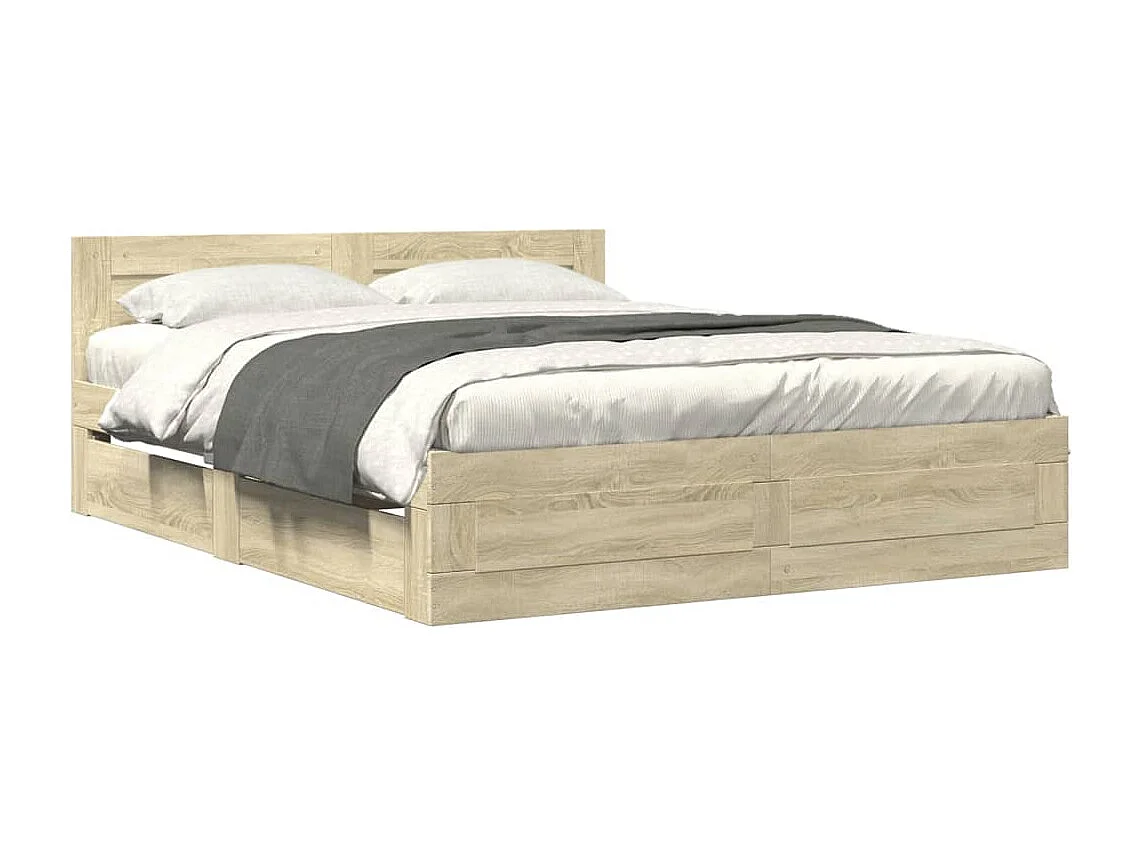 Bedframe met hoofdeinde bewerkt hout sonoma eiken 150x200 cm