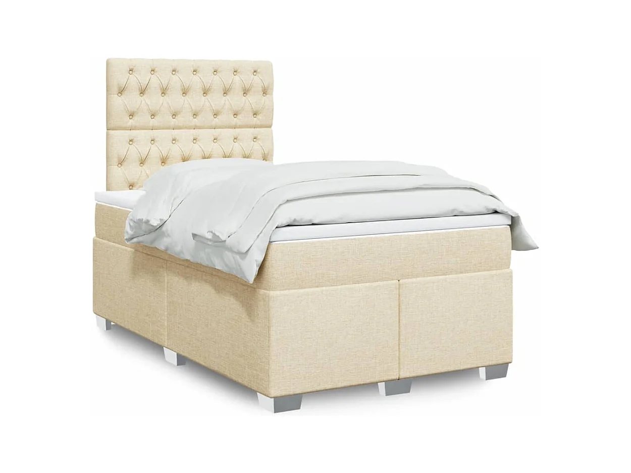 Sommier à lattes de lit avec matelas crème 120x190 cm tissu