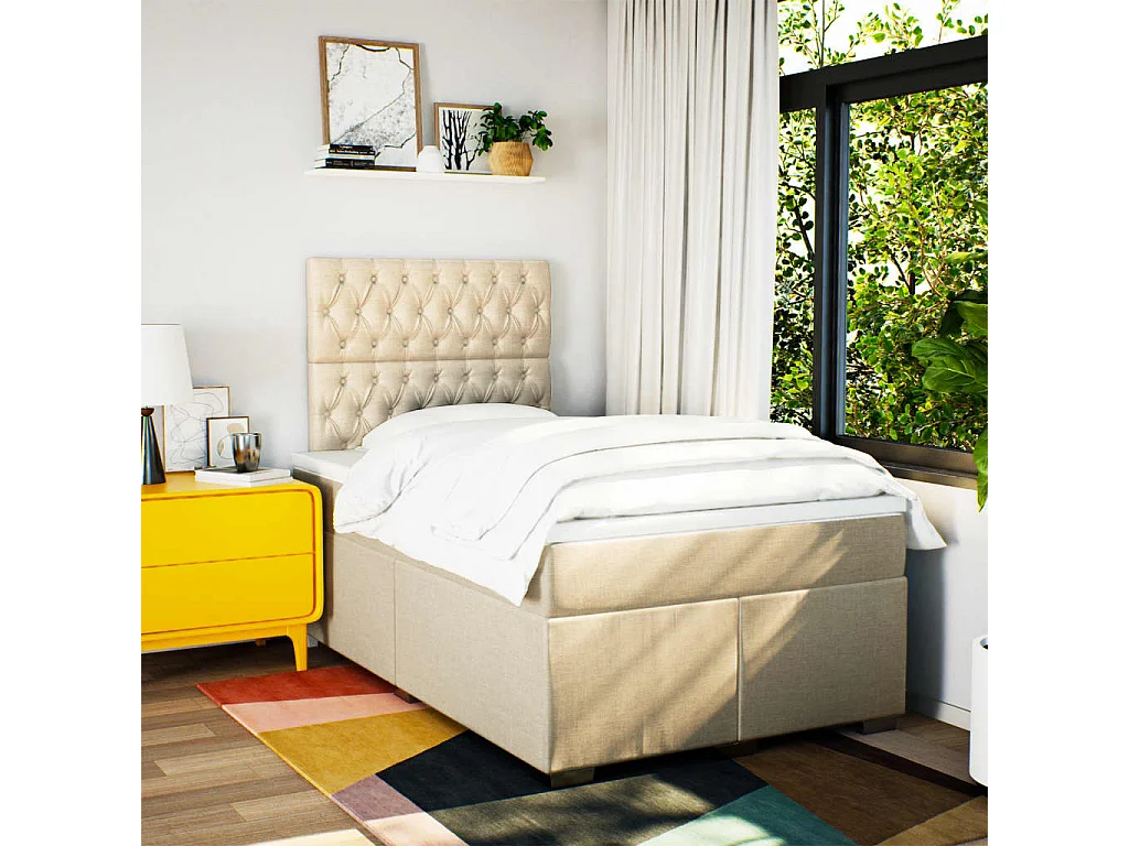 Sommier à lattes de lit avec matelas crème 120x190 cm tissu