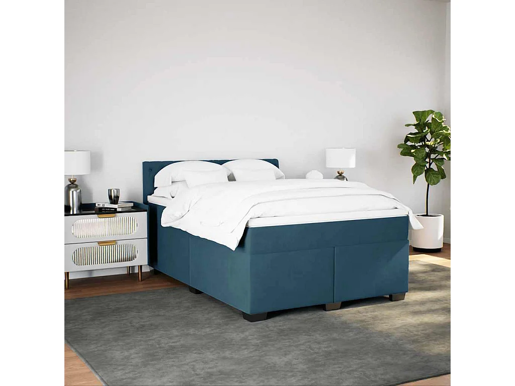 Boxspring met matras fluweel blauw 140x190 cm