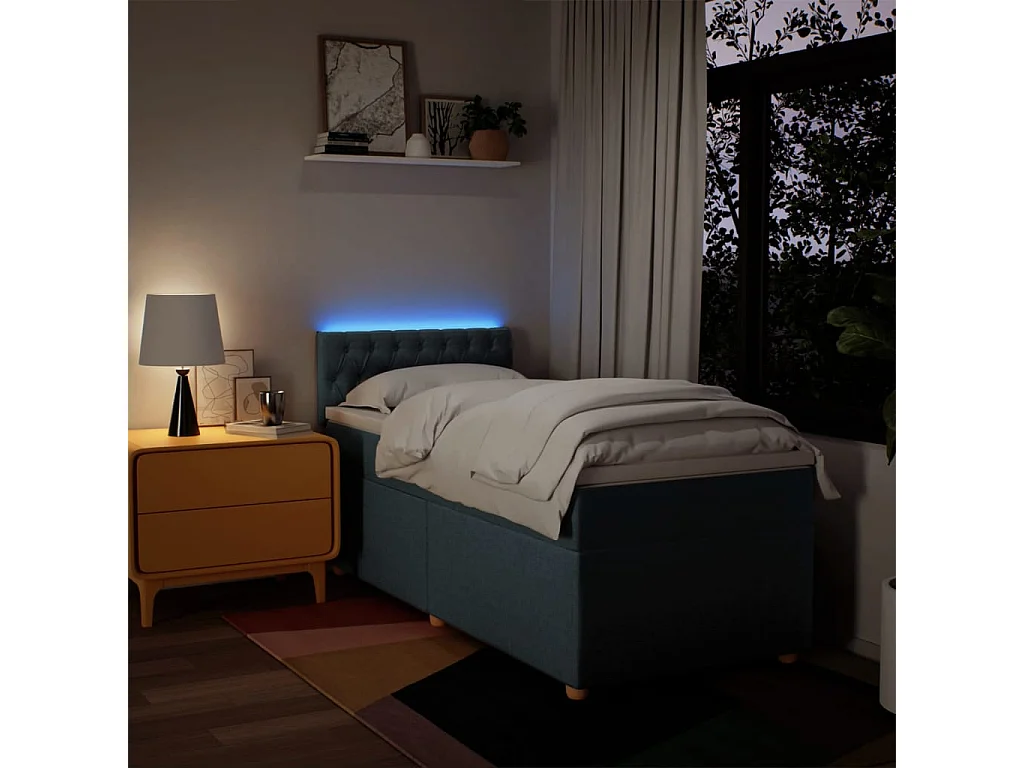 Boxspring met matras stof blauw 80x200 cm