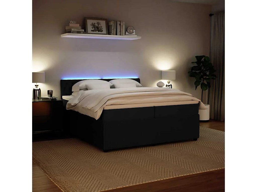 Giroletto a Molle con Materasso Nero 200x200 cm in Velluto