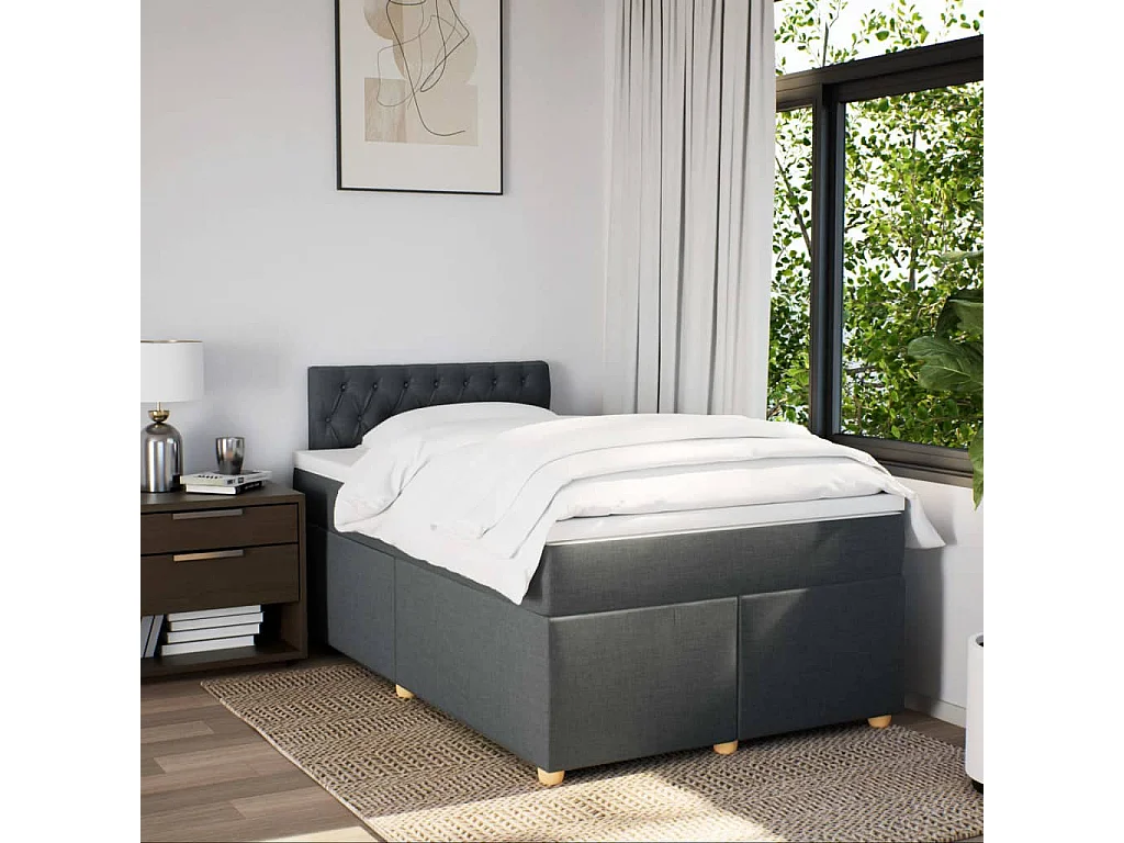 Boxspringbett mit Matratze Dunkelgrau 120x190 cm Stoff