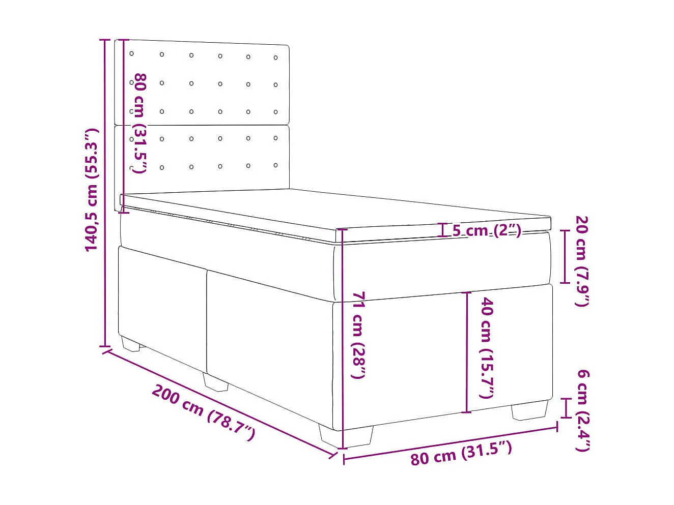 Boxspring met matras kunstleer grijs 80x200 cm