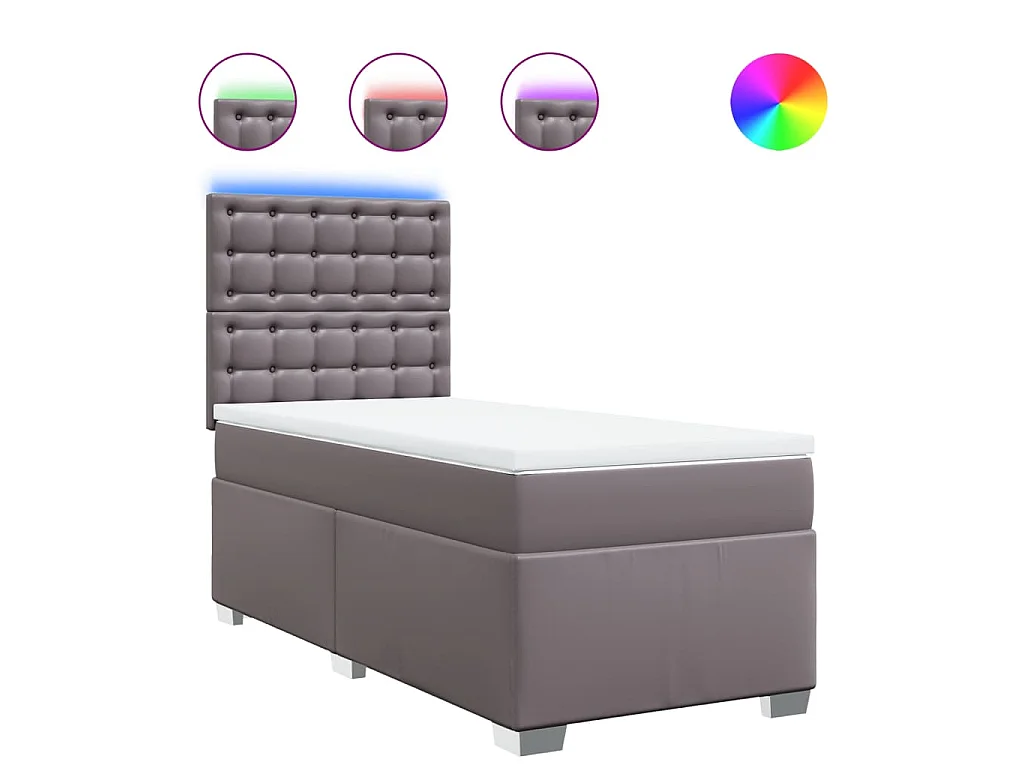 Cama box spring con colchón cuero sintético gris 80x200 cm