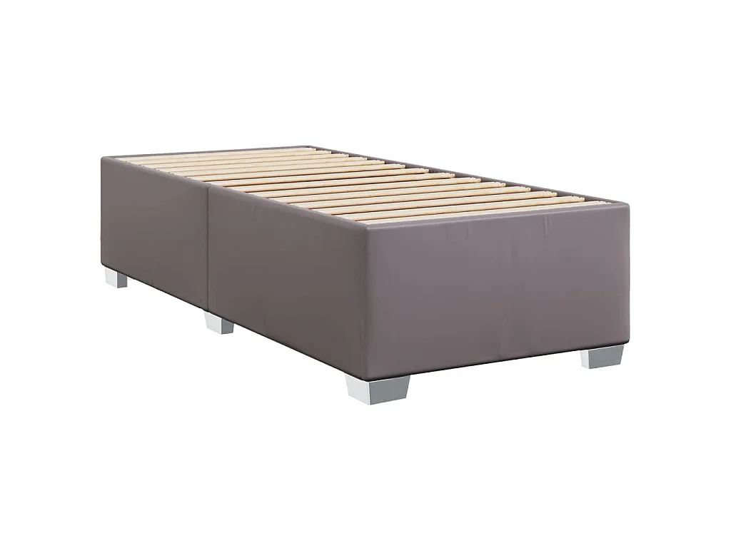 Cama box spring con colchón cuero sintético gris 80x200 cm