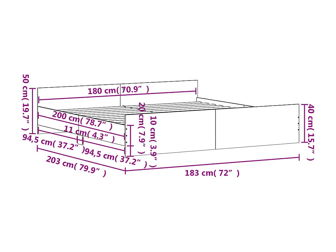 Bedframe met hoofd- en voeteneinde gerookt eiken 180x200 cm