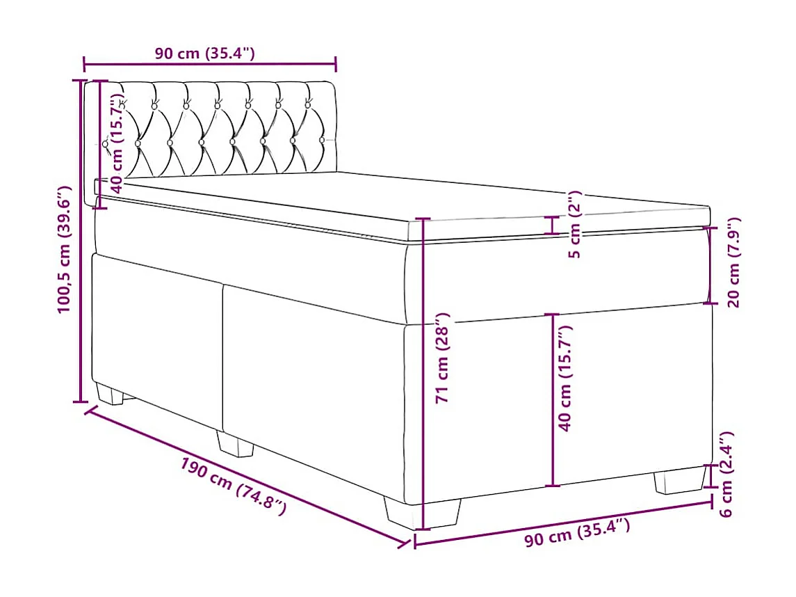 Boxspringbett mit Matratze Blau 90x190 cm Samt