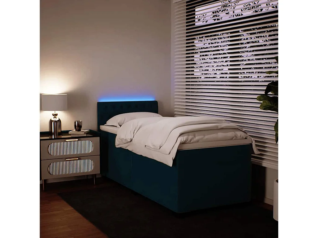 Cama boxspring com colchão 90x190 cm veludo azul