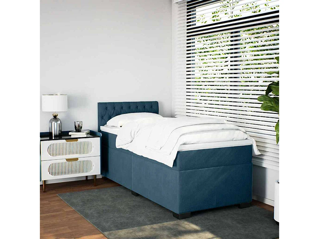Cama boxspring com colchão 90x190 cm veludo azul