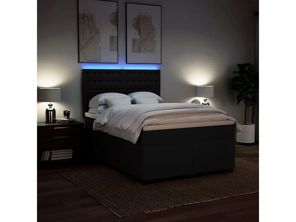 Sommier à lattes de lit avec matelas Noir 160x200 cm Tissu