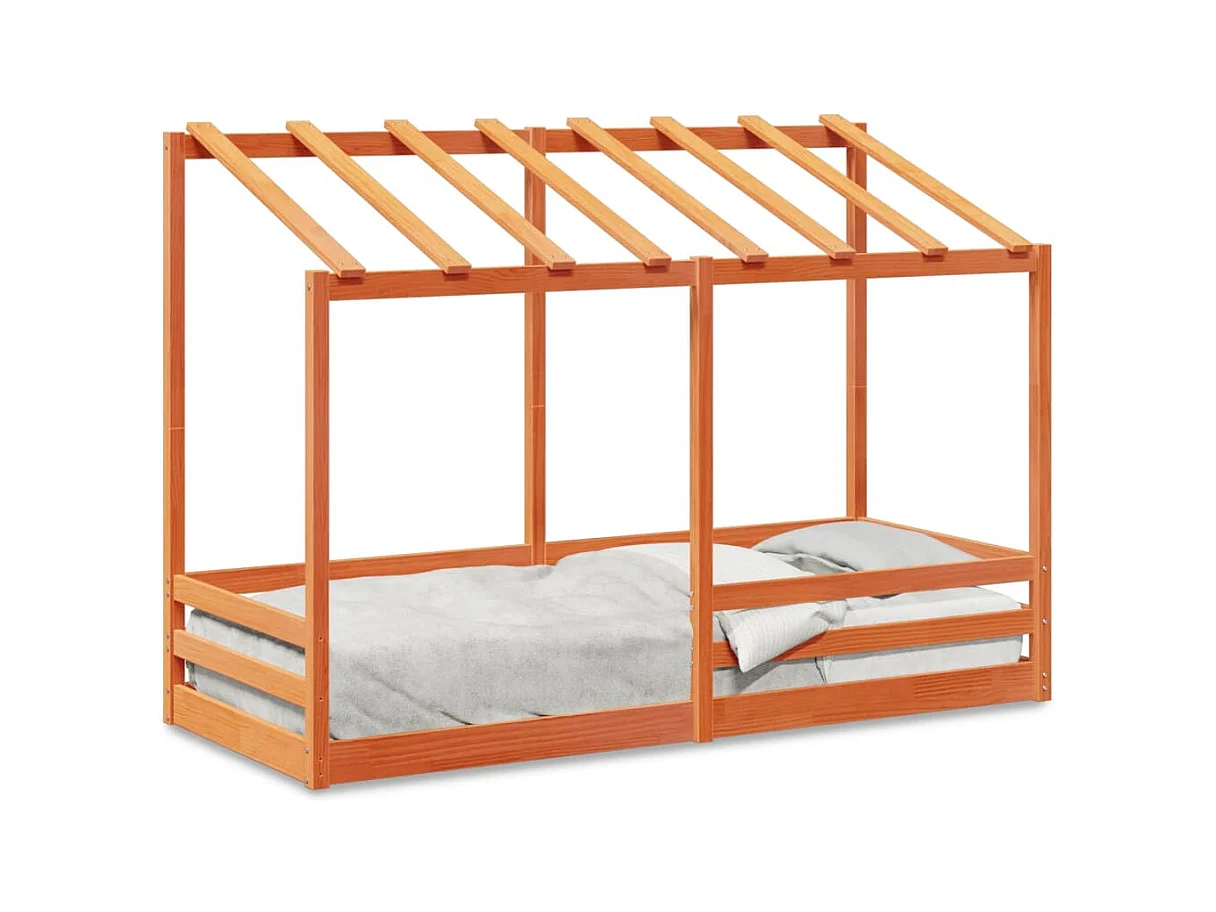Kinderbed met bedhuis 75x190 cm massief grenenhout wasbruin