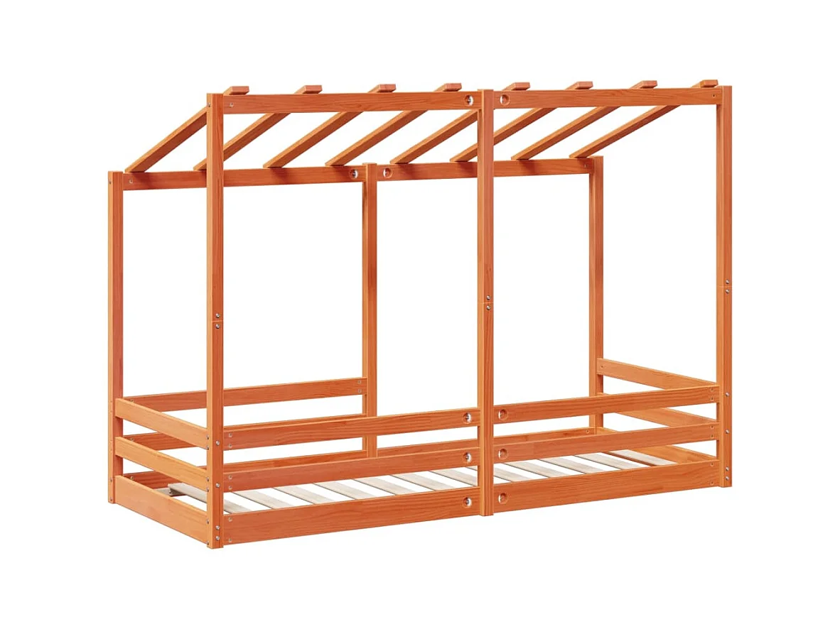 Kinderbed met bedhuis 75x190 cm massief grenenhout wasbruin