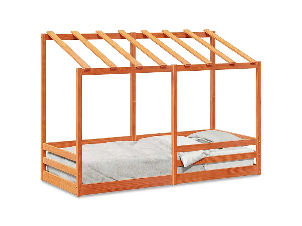 Kinderbed met bedhuis 75x190 cm massief grenenhout wasbruin