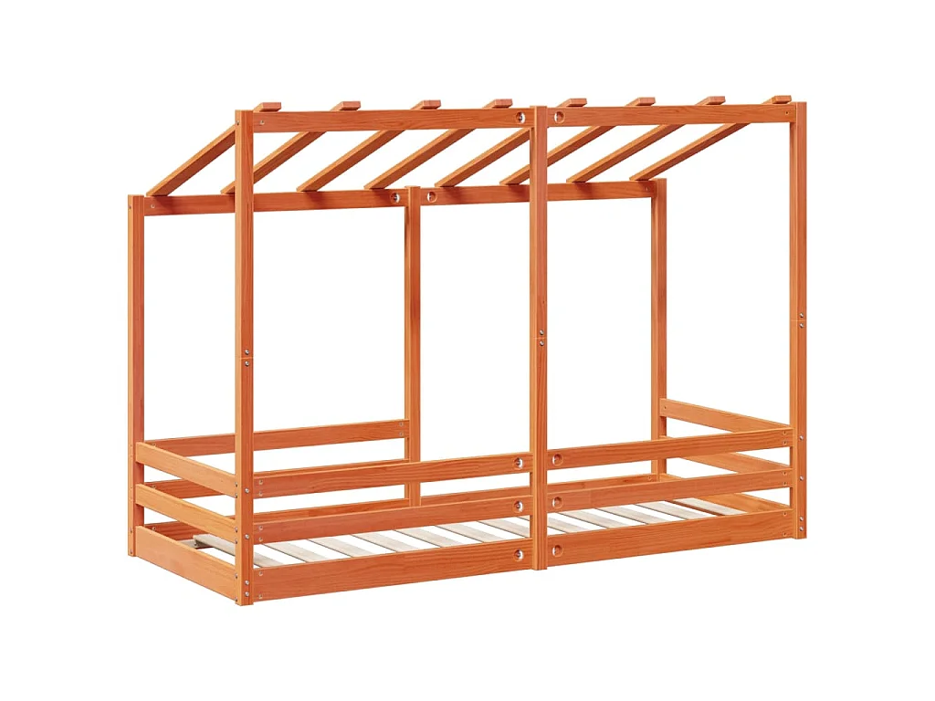 Kinderbed met bedhuis 75x190 cm massief grenenhout wasbruin