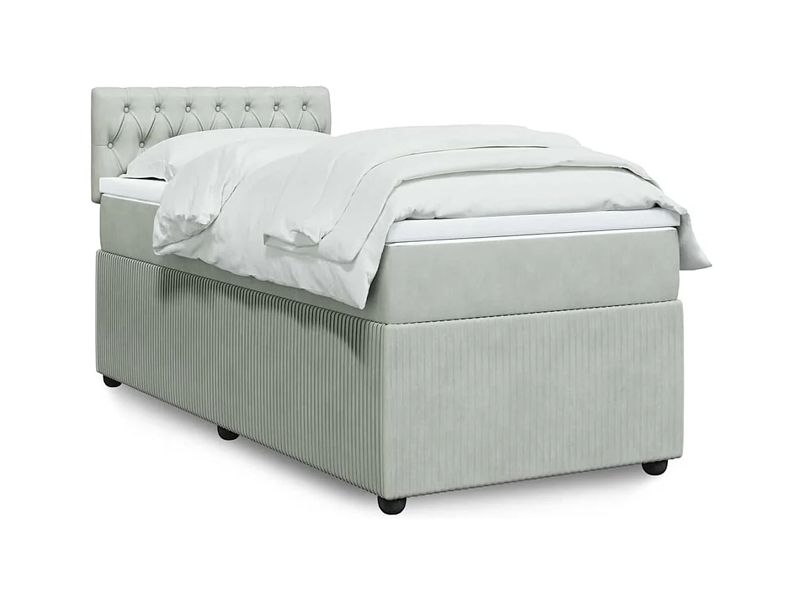 Cama com molas/colchão 100x200 cm veludo cinza-claro