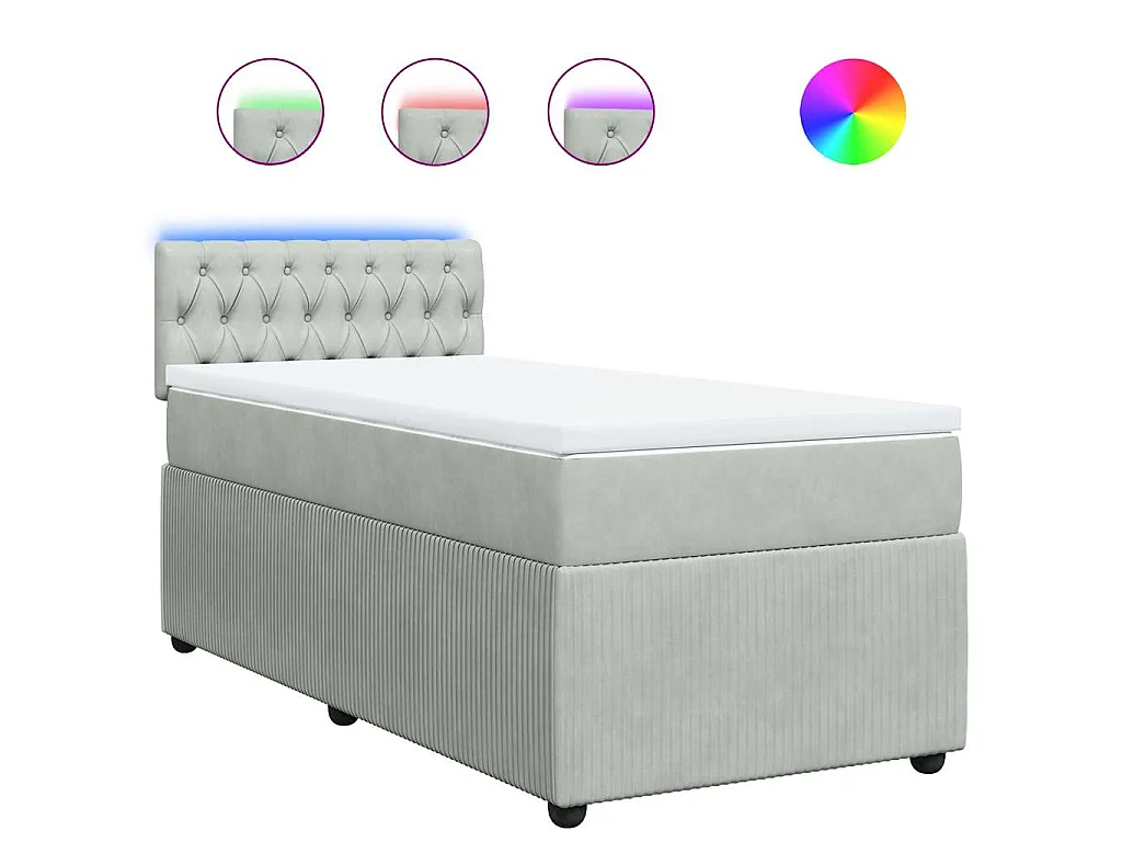 Cama box spring con colchón terciopelo gris claro 100x200 cm