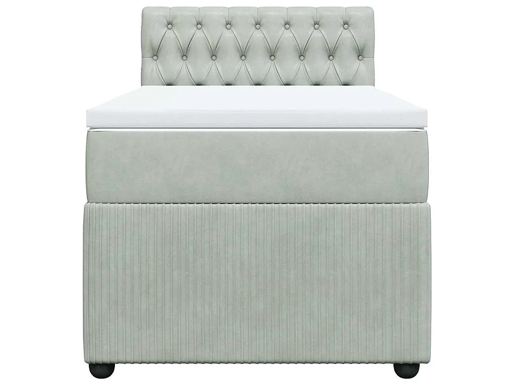 Cama box spring con colchón terciopelo gris claro 100x200 cm