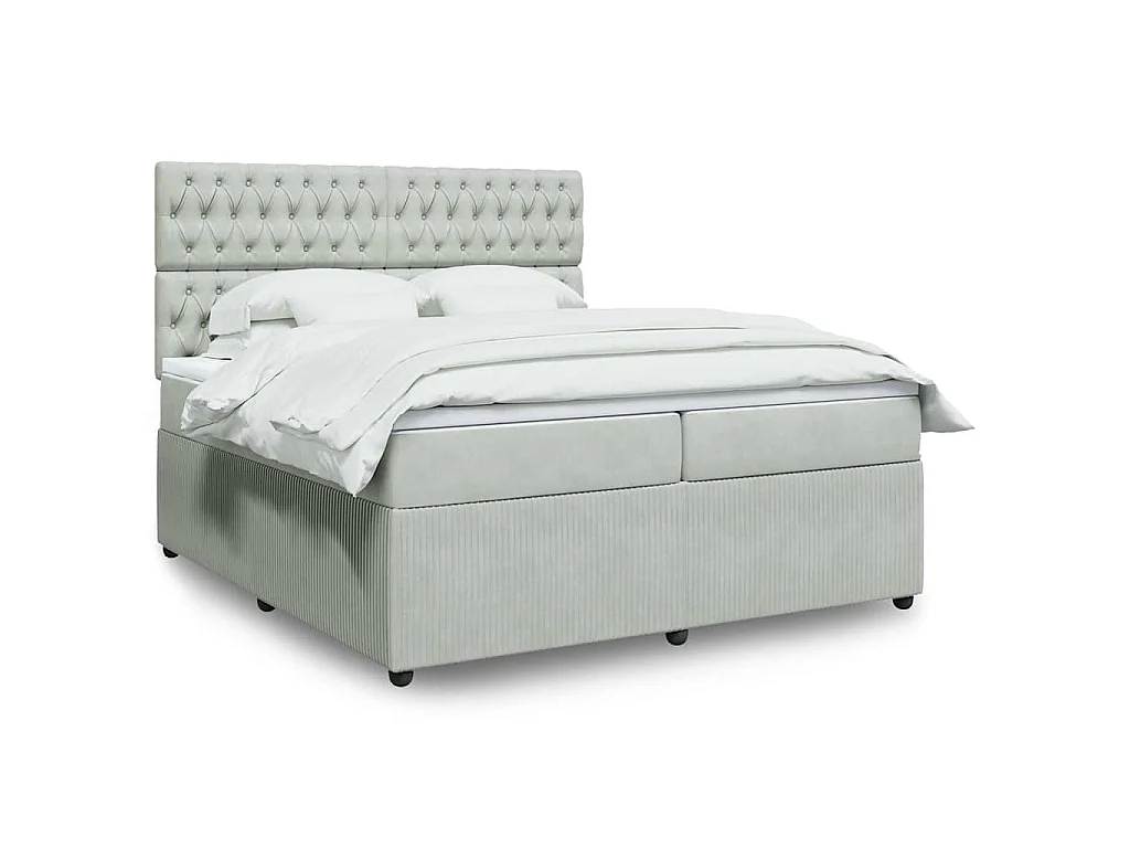 Boxspring met matras fluweel lichtgrijs 200x200 cm